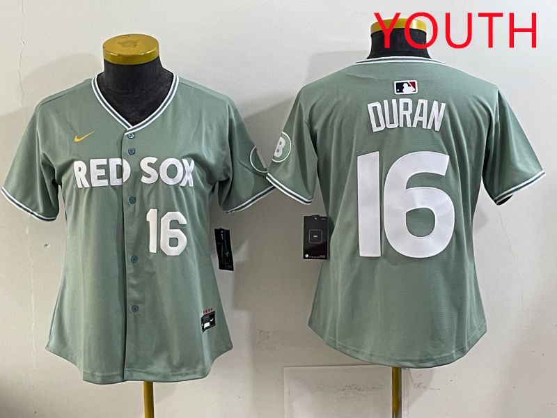 Youth 2025 Boston Red Sox 16 Duran Light Green Joint Name Nike MLB Jersey style 2